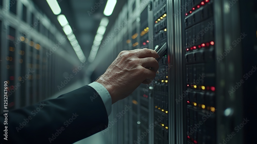 Poster intense close up shot of a hacker s hand utilizing various high tech tools and equipment to bypass s