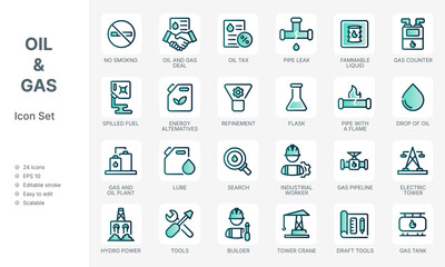 Oil and gas industry modern line icon pack