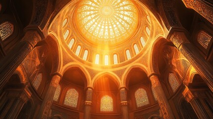 Golden Dome Palace Interior, Sunlight Streaming Through Stained Glass