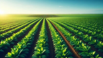 Beautiful Agricultural Landscape with Endless Crop Rows, agriculture in line, green environment farming