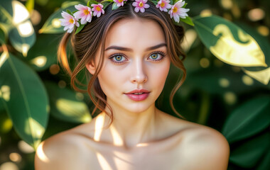 Woman Wearing Flower Crown