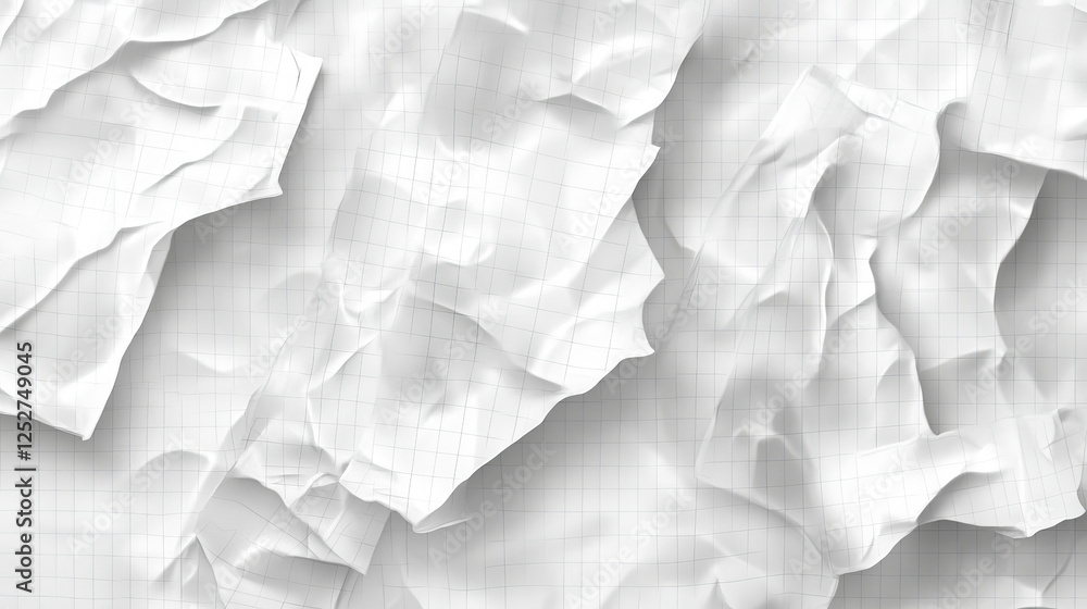 Poster torn notebook paper with wrinkles. crumpled white sheet with checkered pattern. realistic 3d vector 