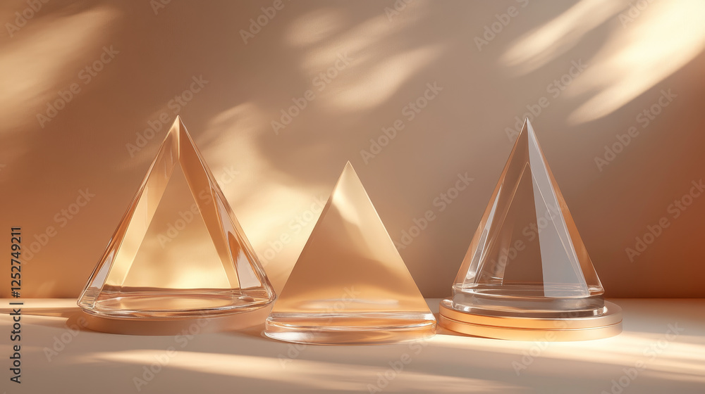 Poster realistic set of 3d transparent platforms isolated on background. vector illustration of triangle, c