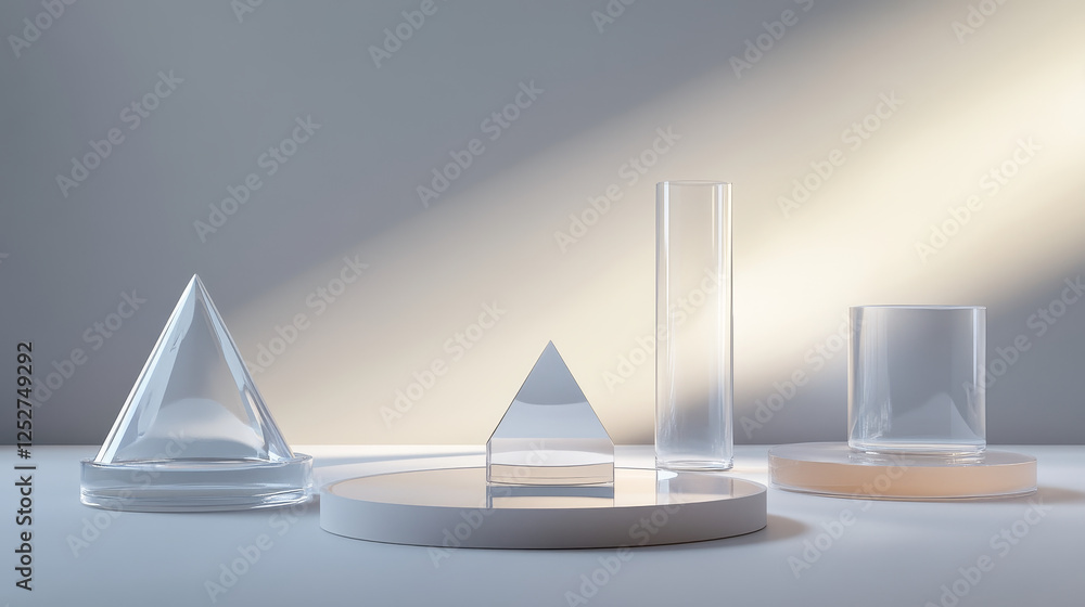 Poster realistic set of 3d transparent platforms isolated on background. vector illustration of triangle, c