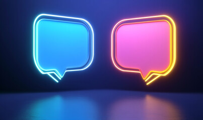 Colorful neon speech bubbles on a dark background, perfect for discussions or dialogue.