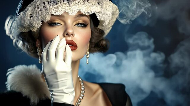 Elegance of the jazz age: a woman embracing the flapper style, adorned with short attire, pearls, and intricate accessories, showcasing the daring spirit of 1920s fashion and cultural rebellion.