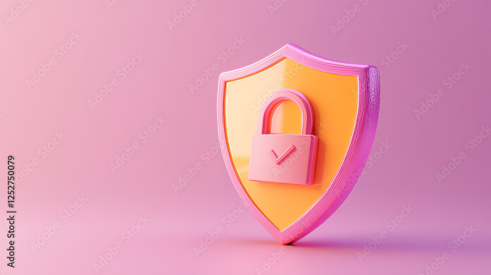 Aufkleber 3d render shield with padlock and tick sign. concept of privacy, good password, secure data protecti