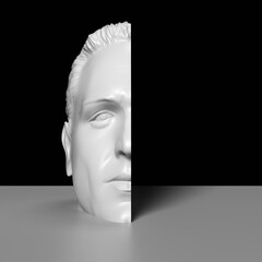 Half the head of a plaster sculpture as an abstraction.