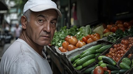 Fototapeta premium Mature Man at Urban Produce Market