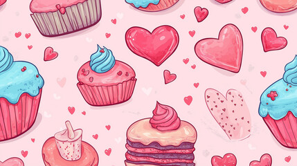 Valentine Seamless heart and flower pattern for romantic decoration