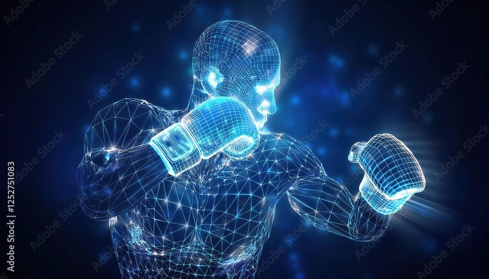 Poster firefly boxing wireframe display with blue background highlighting dynamic boxing stance and techniq