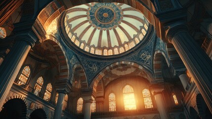 Mosque dome sunset interior architecture