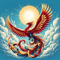 Stunning Digital Artwork of a Phoenix Bird Flying into the Sun
