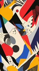 Obraz premium Abstract art with vibrant colors and shapes in dynamic arrangement within a modern space