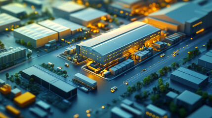 Industry isometric landing page. Manufacturing and delivery industrial production. Workers on manufacture factory working with machines, truck shipping stuff to customers 3d vector line art web banner
