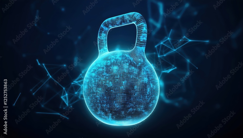 Poster digital representation of a kettlebell floating against a blue background showcasing the connection 
