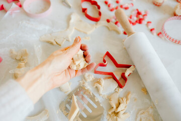 Valentine's sugar cookie baking in white kitchen
