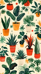 Retro watercolor indoor plant pot illustration poster background