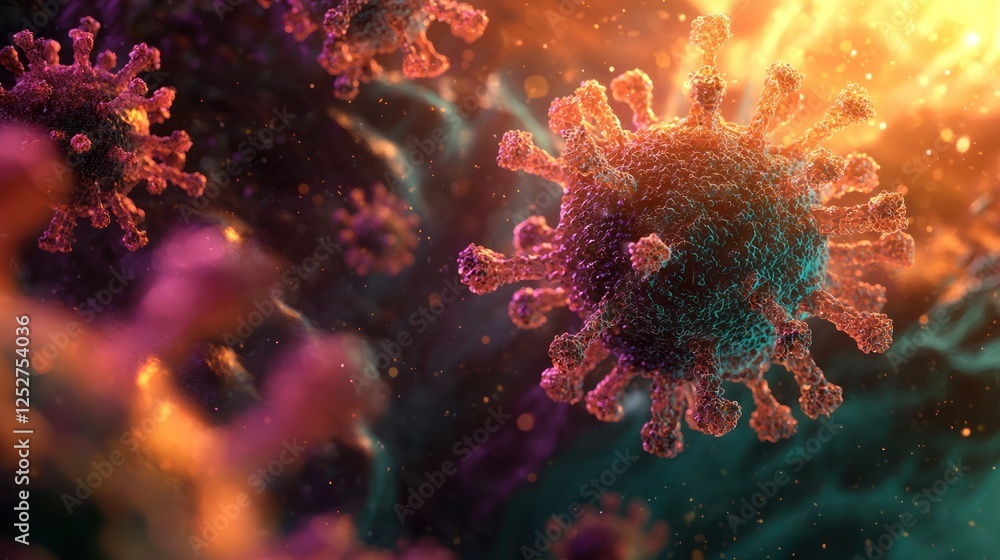 Poster microscopic view of bacteria or viruses in a digital, high-resolution format.