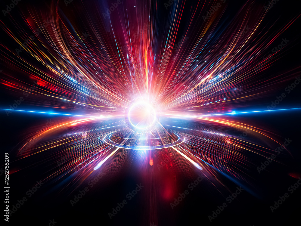 Aufkleber abstract light burst with vibrant red, blue, and orange rays emanating from a central glowing point 