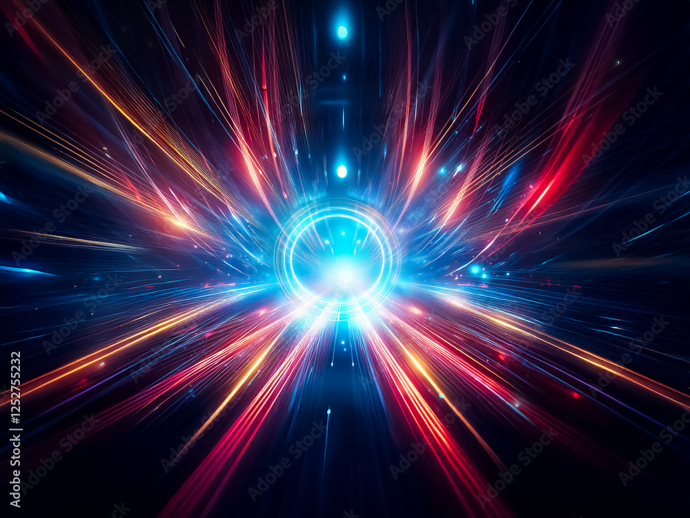 Aufkleber vibrant radial light streaks converge on a glowing circular portal, creating a dynamic, futuristic s
