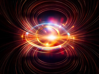 Obraz premium Glowing concentric rings of blue and gold light create a mesmerizing, abstract symbol against a dark background. The central circle is deep blue, surrounded by bright, swirling energy.