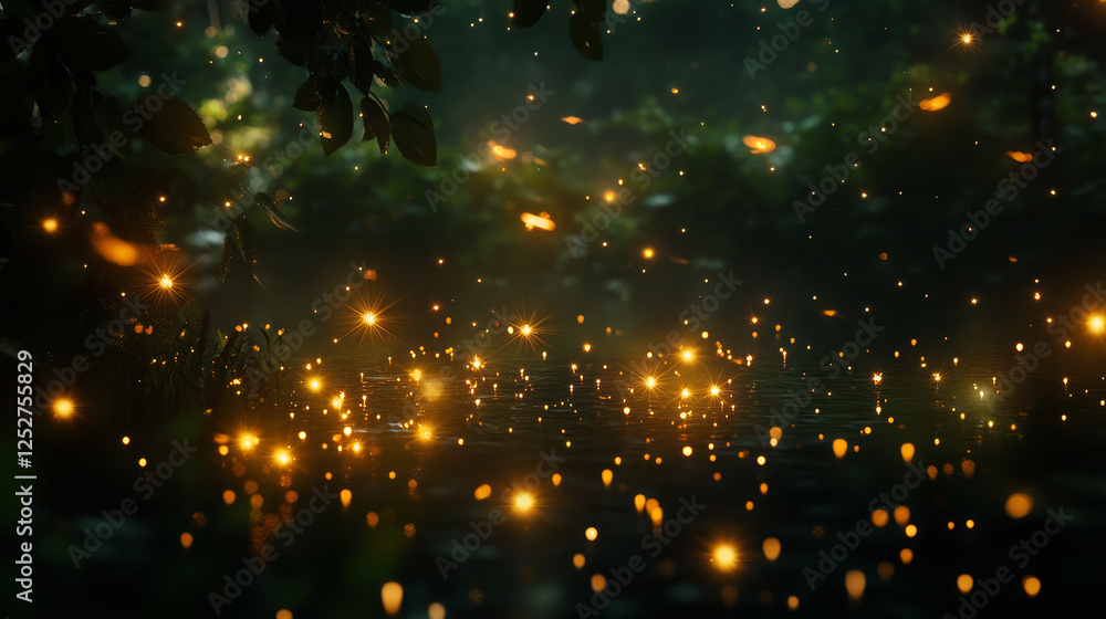 Poster white firefly light glow flowing. star particle spell overlay on transparent background dark space. 