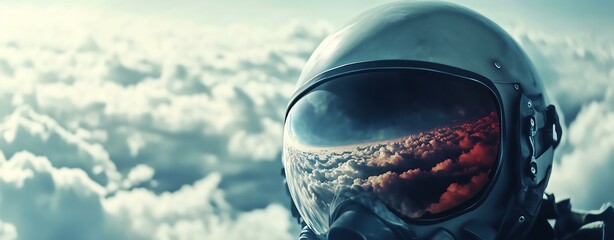 double exposure concept Astronaut in space, reflecting clouds and the vast universe in helmet visor.