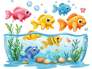 A playful aquarium illustration perfect for a children's friend book cover.