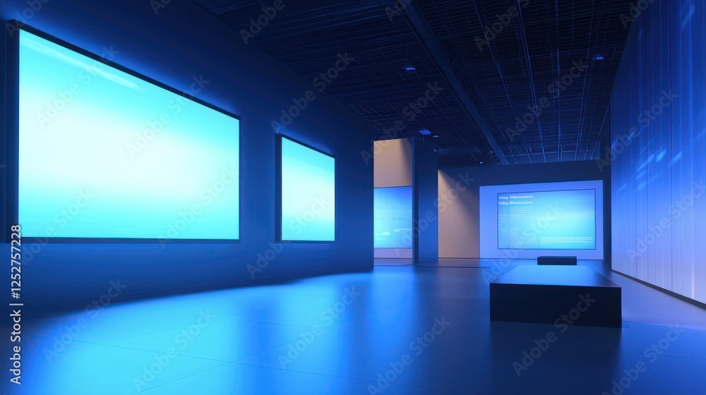 Poster a simple exhibition background featuring a clean, professional layout with soft lighting and large i