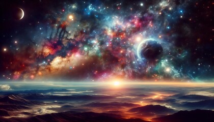 Cosmic Spectacle: Enchanting Scene of Galaxies and Celestial Radiance