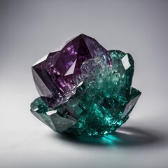A rare alexandrite crystal rose that changes colors between purple and green pure white background