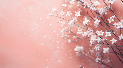 Fototapeta premium Cherry blossoms in full bloom, glowing under soft golden sparkles, creating a serene atmosphere.