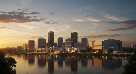 Little Rock Arkansas Skyline Reflecting in River at Dusk