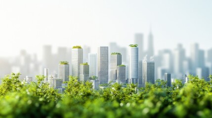 Obraz premium Green city skyline with rooftop gardens.