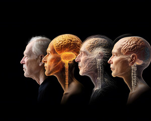 image depicts evolution of human brain, showcasing different stages of development and aging