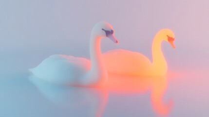 Fototapeta premium Graceful swans gliding effortlessly across a serene lake their elegant movements mirrored in the calm reflective surface of the water creating a mesmerizing and peaceful natural scene