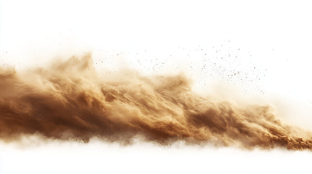 Desert sandstorm set, brown dusty clouds or dry sand flying with gust of wind, explosion collection realistic texture vector illustration isolated on transparent background