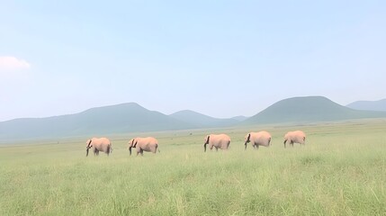 Obraz premium Massive herds of mighty African elephants lumbering across the endless picturesque plains of the savannah showcasing the majestic beauty and power of these iconic pachyderms in their natural habitat