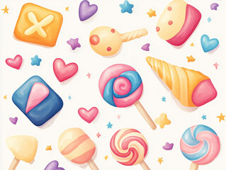A vibrant illustration of candies, perfect for a kids' friendship book title page.