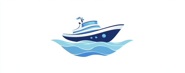 Yacht sailing ocean waves; simple design, website icon