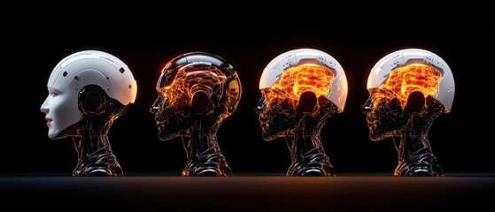 Group of three helmets with flame designs and advanced ai avatars enhancing online interactions