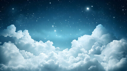 A dark blue night sky with twinkling stars and soft white clouds.
