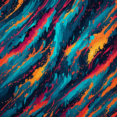 Blue, orange, and red abstract paint strokes.