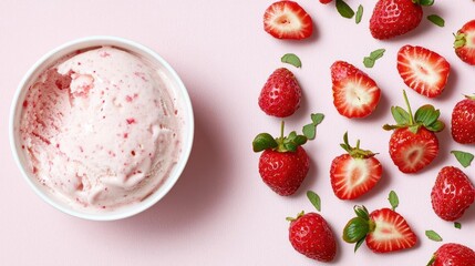 Strawberry Ice Cream On Pink Background