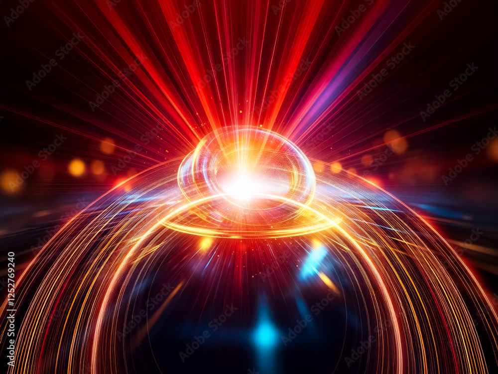 Leinwandbilder abstract bright light bursts forth with radiating red rays and concentric rings, creating a futurist