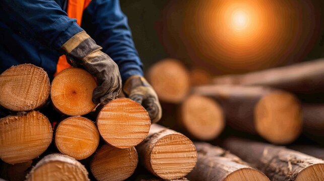 Man using chainsaw to cut wood while lumber worker examines work details in workshop environment