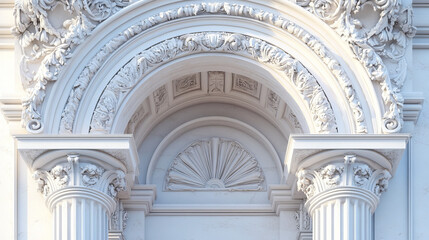 Obraz premium Ancient roman arch made of white clay with decorative ornate. Realistic 3d vector illustration set of greek stone pillar of temple building door or window decor. Antique classic architecture archway.