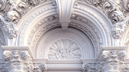 Obraz premium Ancient roman arch made of white clay with decorative ornate. Realistic 3d vector illustration set of greek stone pillar of temple building door or window decor. Antique classic architecture archway.