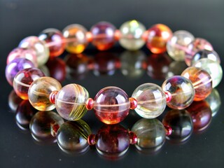 Elegant Phantom Quartz Bracelet Beads on White Background - Gemstone Jewelry Photography